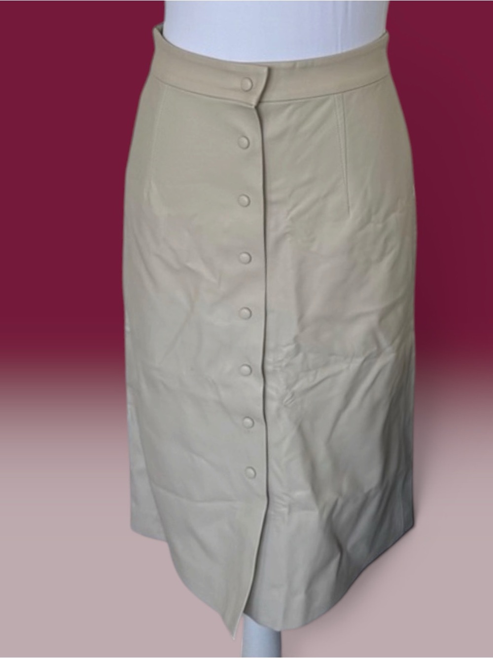 High-Waist Vegan Leather Sand Button-Front Midi Skirt NWT Sm
